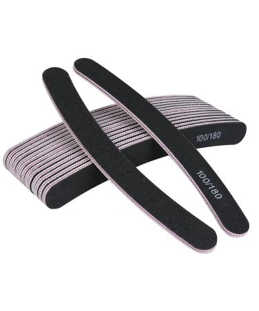 URAQT 15PCS Nail Files Professional Nail File Set Curved Fingernail Files Double-Sided Emery Board Manicure Tools for Home and Salon Use 100/180 grit (Black) 5# Curved - Black