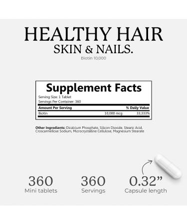 Bliss Serenity Biotin 10000mcg - Max Strength Hair, Skin, and Nails Supplement - 360 Mini Tablets for Women & Men - Energy & Growth Vitamins - Kosher Non-GMO - Buy Online on GoSupps.com