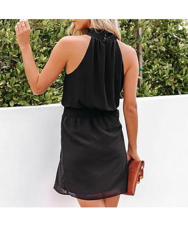 Sleeveless Off-Shoulder Black Dress - Women's Sexy Halter Mini Dress for Summer, X-Large - Buy Online on GoSupps.com