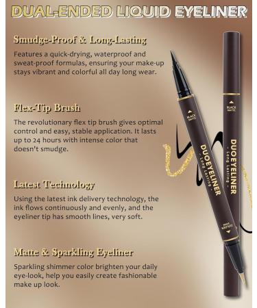 Black Gold Liquid Eyeliner Makeup Pen 2-in-1 Metallic Shimmer Glitter Eyeliner Pencil Waterproof Smudge Proof Long Lasting High Pigmented Colored Matte Eye liner with Ultra-Fine Tip Gift for Women-02 02# - Buy Online on GoSupps.com