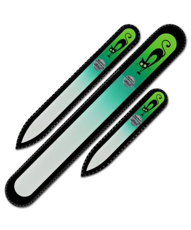 Mont Bleu Set of 3 Cats Crystal Nail Files hand decorated with crystals from Swarovski - Hand Made Czech Tempered Glass Lifetime Guaranty Fern Green