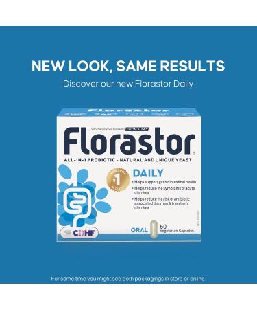Florastor - Saccharomyces Boulardii CNCM I-745 - Daily All in One Probiotic - Gut Health & Digestive Support - Supports Immune System - The 1 Probiotic in class Worldwide - For Adults & Family 50 caps 50 count (Pack of 1) - Buy Online on GoSupps.com
