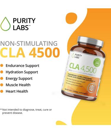 Purity Labs CLA 4500MG - Non-GMO Safflower Oil Softgels - Energy, Heart, and Muscle Health Support - 180 Count - Buy Online on GoSupps.com