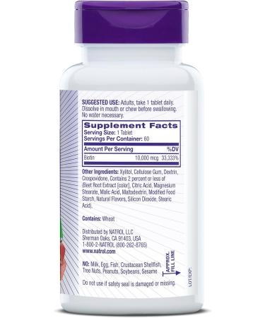 Natrol Beauty Biotin 10000mcg Dietary Supplement for Healthy Hair Skin Nails and Energy Metabolism 60 Strawberry-Flavored Fast Dissolve Tablets 60 Day Supply (Pack of 12) - Buy Online on GoSupps.com
