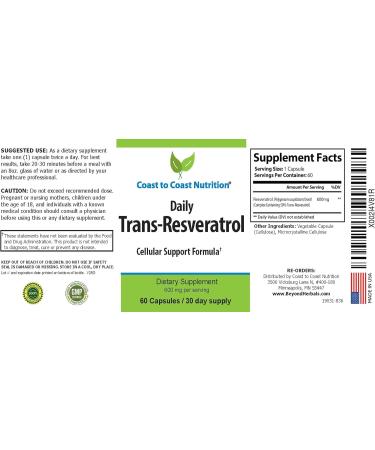 Trans-Resveratrol Supplement - Organic Capsules Vegan Supplements for Women and Men Natural Antioxidant Polyphenols Supplement Anti Aging - 60 Capsules 600mg 30 Day Supply - Buy Online on GoSupps.com