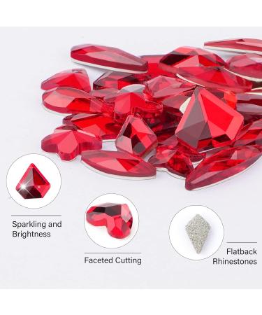 1820Pcs Red Rhinestones Nail Gems - 12 Styles 3D Glass Crystals | Multi Shape Flatback Face Gems with Rhinestones Picker and Tweezers - Buy Online on GoSupps.com