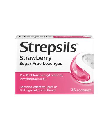 Strepsils Strawberry Sugar Free Lozenges 36s Sore Throat Relief Soothes Sore Throat Fights Infection Works in 5 Mins Strawberry 36 Count (Pack of 1)
