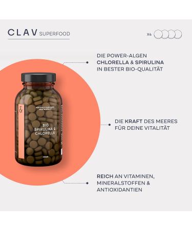 CLAV Organic Spirulina Chlorella 3000 mg - 360 Tablets - Buy Online on GoSupps.com