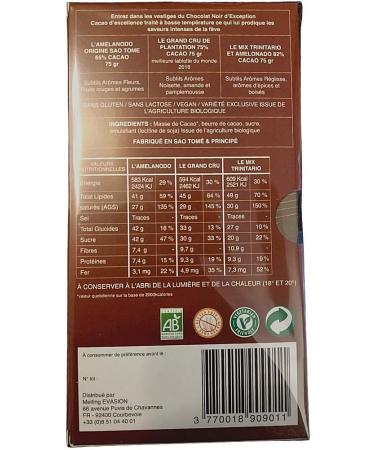 Box of 3 assorted bars - Grands Crus Exceptional Dark Chocolate - "TREASURES OF AFRICA" Collection - From Sao Tome & Principe - Buy Online on GoSupps.com