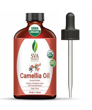 SVA ORGANICS Camellia Oil Organic USDA 4 Oz Pure Natural Cold Pressed Carrier Oil for Skin Care, Hair, Face Cleanser, Shampoo - Buy Online on GoSupps.com