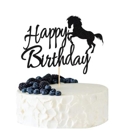Arthsdite Horse Happy Birthday Cake Topper Horse Racing Theme Birthday Party Decoration for Boys Girls Men Women Kids Birthday Party Decoration Supplies-Black Glitter