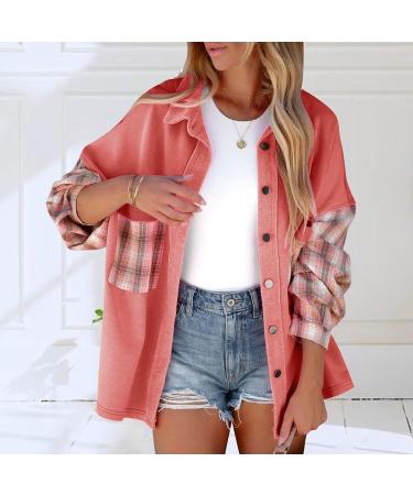 oelaio Women Open Front Buffalo Plaid Cardigan Jacket Coat with Pockets Lapel Button Down Boyfriend Plaid Shirt Coat Pink#89 Large - Buy Online on GoSupps.com