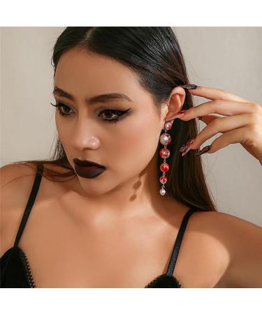Feylie Halloween Blood Stained Pearl Earrings | Long Tassel Drops | Imitation Barrels Quasten Jewelry for Women & Girls - Buy Online on GoSupps.com