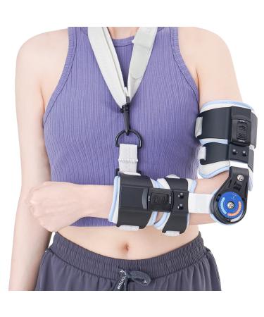 RISURRY Hinged Elbow Brace  Adjustable Post OP Elbow Brace with Shoulder Sling Stabilizer Splint Arm Injury Recovery Support After Surgery (Left Arm) Universal-Left