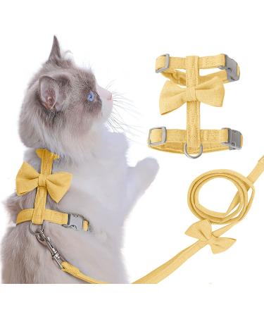 Cat Vest Harness and Leash, Cat Harness Escape Proof Escape Proof Mesh Breathable Adjustable Vest Harnesses for Cat H-Diagonal pull Walking with Safety Buckle BU S-L for Pet Kitten Puppy Rabbit Ferret S Yellow
