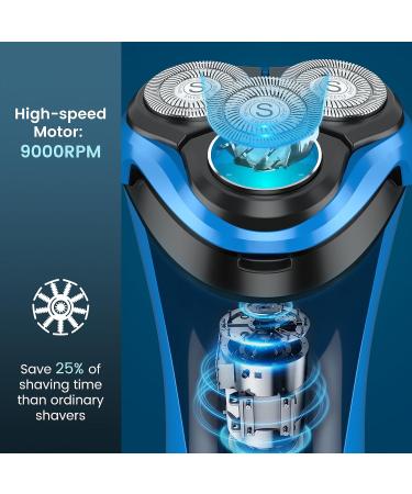 SweetLF Electric Razor for Men - 2023 Waterproof Rechargeable Shaver with LED Display | Ideal Wet & Dry Rotary Electric Shaver Gift for Dad Husband Boyfriend (Black Blue - Buy Online on GoSupps.com
