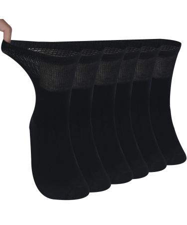 Sunew Diabetic Socks Mens Crew Socks 6 Pairs Black L