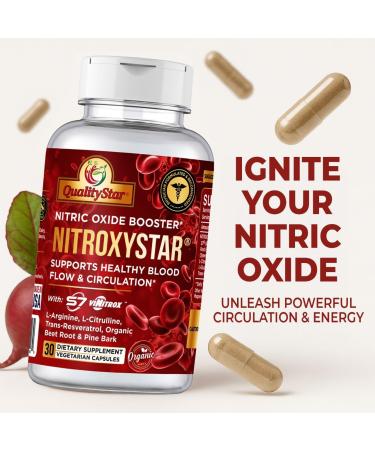 Nitroxystar Nitric Oxide Booster for Men & Women - Featuring S7 & ViNitrox - Blend with L-Arginine L-Citrulline Ginseng - Muscle Pump Circulation Endurance & Recovery Support - 30 Vegan Capsules - Buy Online on GoSupps.com