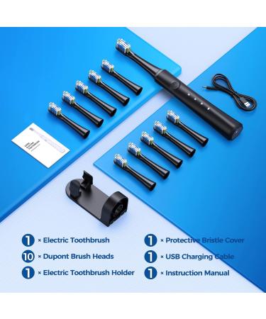 Sonic Electric Toothbrush for Adults | Rechargeable with 10 Brush Heads & Holder | 40000 VPM, 3 Modes | Fast 2 Hr Charge | Lasts 35 Days - Buy Online on GoSupps.com