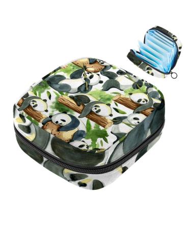 Menstrual Pad Bag with Zipper Ladies Napkin Bag Tampons Collection Pouch for Women and Girls (Panda Lay Tree)