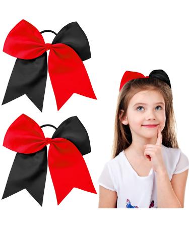 2 Packs Jumbo Cheerleading Bow 8 Inch Cheer Hair Bows Large Cheerleading Hair Bows with Ponytail Holder for Teen Girls Softball Cheerleader Outfit Uniform (Red and Black)