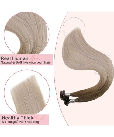 Easyouth Real Hair Extensions Bondings - Ombre Ash Brown & Platinum Blonde 20 Inch Remy Hair 50g/50 Pieces #8/60/18 - Buy Online on GoSupps.com