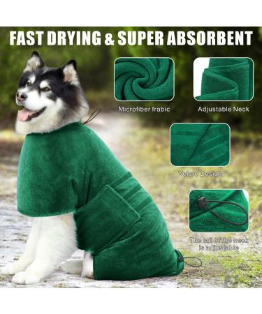 Dolahovy Microfiber Dog Bathrobe Towel | Adjustable Super Absorbent Fast Dry Robe for Small Medium & Large Dogs - Green - Buy Online on GoSupps.com
