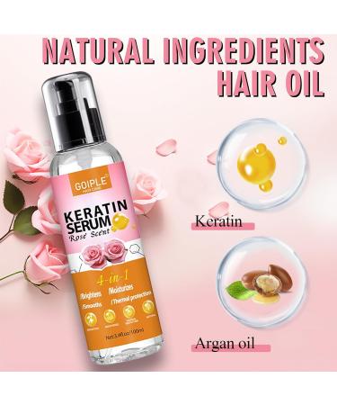 Keratin Protein Hair Serum | Anti-Frizz Moisturizing Oil | Nourishing Serum for Dry & Damaged Hair | Heat Protectant for Shine | Rose Scent - Buy Online on GoSupps.com