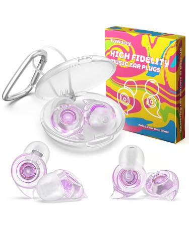 Concert Ear Plugs 2 Pairs High Fidelity Ear Plugs for Noise Reduction with Acoustic Filter 24dB Silicone Ear Plugs for Concerts Festival Nightclub DJs Musicians Noisy Workplace(Purple)