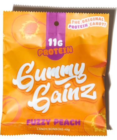 Gummy Gainz Protein Candy Gummies | High Protein Candy | 11g Protein per Serving | Fat Free Naturally Flavoured No Artificial Sweeteners Gluten Free Soy Free | Box of 6 Bags (Fuzzy Peach) Fuzzy Peach Box of 6 - Buy Online on GoSupps.com