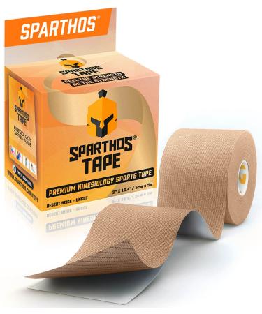 Sparthos Kinesiology Tape - Incredible Support for Athletic Sports and Recovery - Free Kinesiology Taping Guide! - Uncut 2 inch x 16.4 feet Roll A) Desert Beige + Free Taping Guide