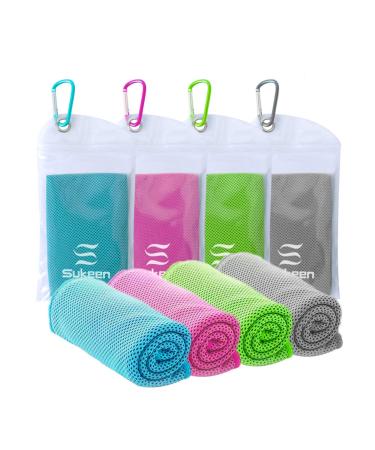 Sukeen 4 Pack Cooling Towel (40"x12"),Ice Towel,Soft Breathable Chilly Towel,Microfiber Towel for Yoga,Sport,Running,Gym,Workout,Camping,Fitness,Workout & More Activities Grey/Green/Pink/Lake Blue