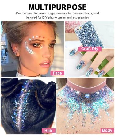 7 Colors Face Glitter - Pink Purple Cosmetic Glitter Chunky Glitter - Face Glitter Festival Hair Glitter with Glue for Body Hair Nails Stage Halloween Party - Buy Online on GoSupps.com