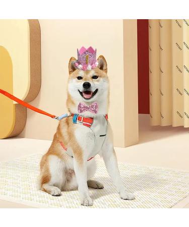 Dog Cat Birthday Hat Crown with Bowtie & Charms, Party Accessories for Small Medium Pets (PINK) - Buy Online on GoSupps.com