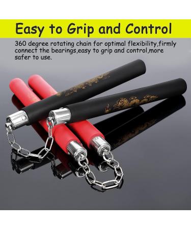 Safe Foam Rubber Training Nunchucks with Bearing Ball System - 2PCS Set for Kids, Beginners, Adults - Black - Buy Online on GoSupps.com