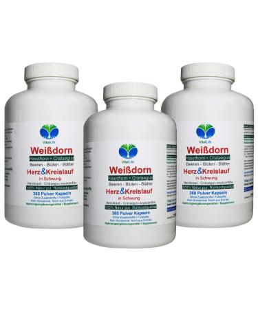 Windendorn hawthorn cardiovascular 1080 capsules 3x360 "heart herb" nature pure hawthorn berries & hawthorn leaves & hawthorn flowers without additives 27100-7 173 g (3 Pack)