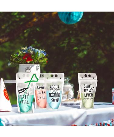 Party Drink Pouches with Straws - 36 Sets, 9 Styles - Plastic Beverage Bags for Adults and Teens - Buy Online on GoSupps.com