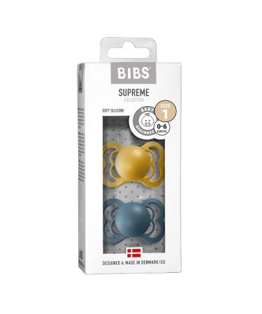 BIBS Supreme Baby Pacifier 2-Pack | Silicone Size 1 (0-6 Months) | BPA-Free Dummy Soother | Made in Denmark | Mustard/Petrol - Buy Online on GoSupps.com