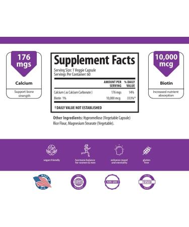 Biotin 10000mcg Supplement for Hair, Skin, and Nails - 60 Day Supply for Men and Women - Buy Online on GoSupps.com