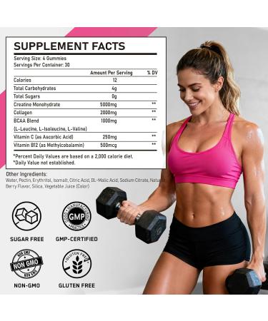 OFFPTE Creatine for Women 5000mg Creatina Monohidratada Gummies with Collagen & BCAAs for Muscle Recovery Energy & Skin Chewable Post-Workout Supplement Sugar-Free No Bloating 4 Gummies Per Day - Buy Online on GoSupps.com