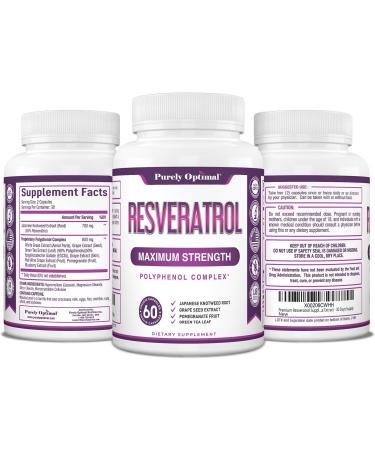 Purely Optimal Resveratrol Supplement 1500mg Trans-Resveratrol from Japanese Knotweed Polyphenol Complex Supports Graceful Aging Vitality Cognitive & Skin Health 60 Vegan Capsules - Buy Online on GoSupps.com