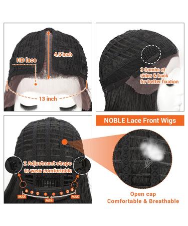 Noble Black Bob Wig for Women - 10 Inch Short Straight T Part HD Lace Front | 150% Density Heat Resistant Synthetic Hair | Blunt Cut for Party & Daily Use - Natural Black - Buy Online on GoSupps.com