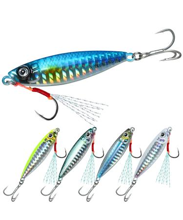 TRUSCEND Saltwater Jigs Fishing Lures 10g-160g with Flat BKK Hooks, Slow Pitch/Knife/Vertical Jigs, Saltwater Spoon Lure for Tuna Salmon Grouper, Sea Fishing Jigging Lure, Blade Bait for Bass Fishing F3-2.4"-0.7oz