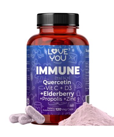 Love You Immune Support Supplement - with Vitamin C, Zinc, & Elderberry - 120 Veggie Capsules Made in USA