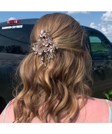 Lismyakey Wedding Clip Rhinestone Hair Clip Comb Barrette Flower Bridal Comb Barrette Handmade Flower Clip Head Pieces for Women (Gold) - Buy Online on GoSupps.com