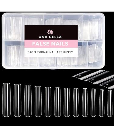 UNA GELLA Extra Long Tapered Sqaure Nail Tips Full Cover 504pcs No C Curve Clear Gel Nail Tips XXL Long Straight Nails Tips Acrylic Nails Long Square Gel X Nails for DIY Nail Art 12 Sizes Full Square
