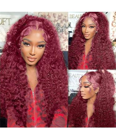 360 Burgundy Lace Front Wigs Human Hair 20 Inch Glueless Wigs Human Hair Pre Plucked With Baby Hair Kinky Curly Colored Wine Red Wig 99J Burgundy HD Transparent 360 Full Lace Human Hair Wigs for Women 360 Human Hair Lace...