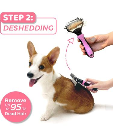 2-Side Pet Grooming Tools for Cats and Dogs - Deshedding Brush & Dematting Comb Small Pink - Buy Online on GoSupps.com