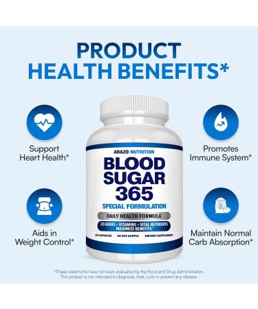 Arazo Nutrition Blood Sugar 365 Supplement Supports Healthy Energy Levels - 120 Herbal Pills - 60 Day Supply 120 Count (Pack of 1) - Buy Online on GoSupps.com