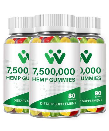 3 Packs Organic Hemp Gummies 7,500,000 High Strength - High Potency Hemp Oil Infused Gummies - Natural Hemp Candy Supplements - 240 Gummies